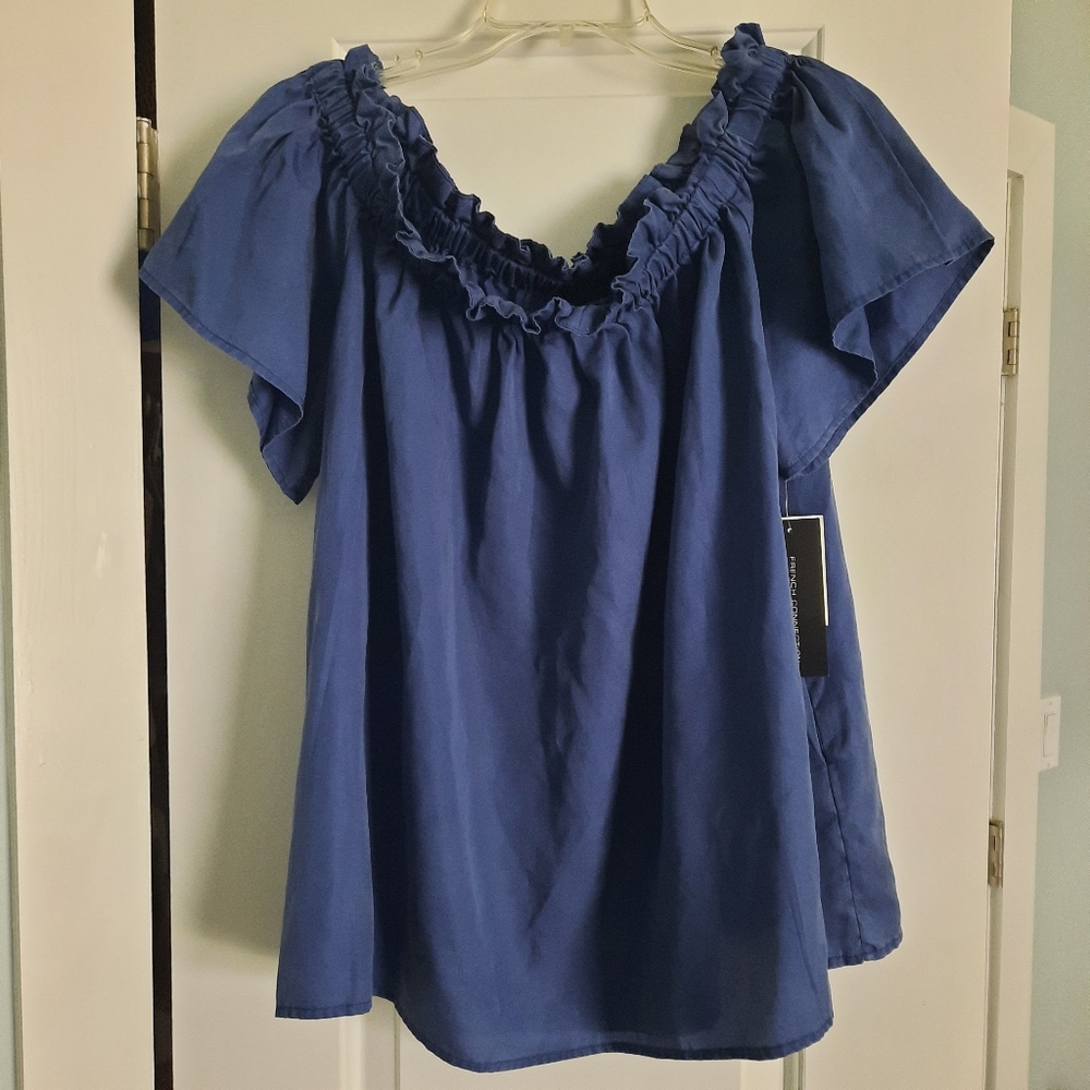 Navy Ruffle Neck Top - Picture 2 of 5